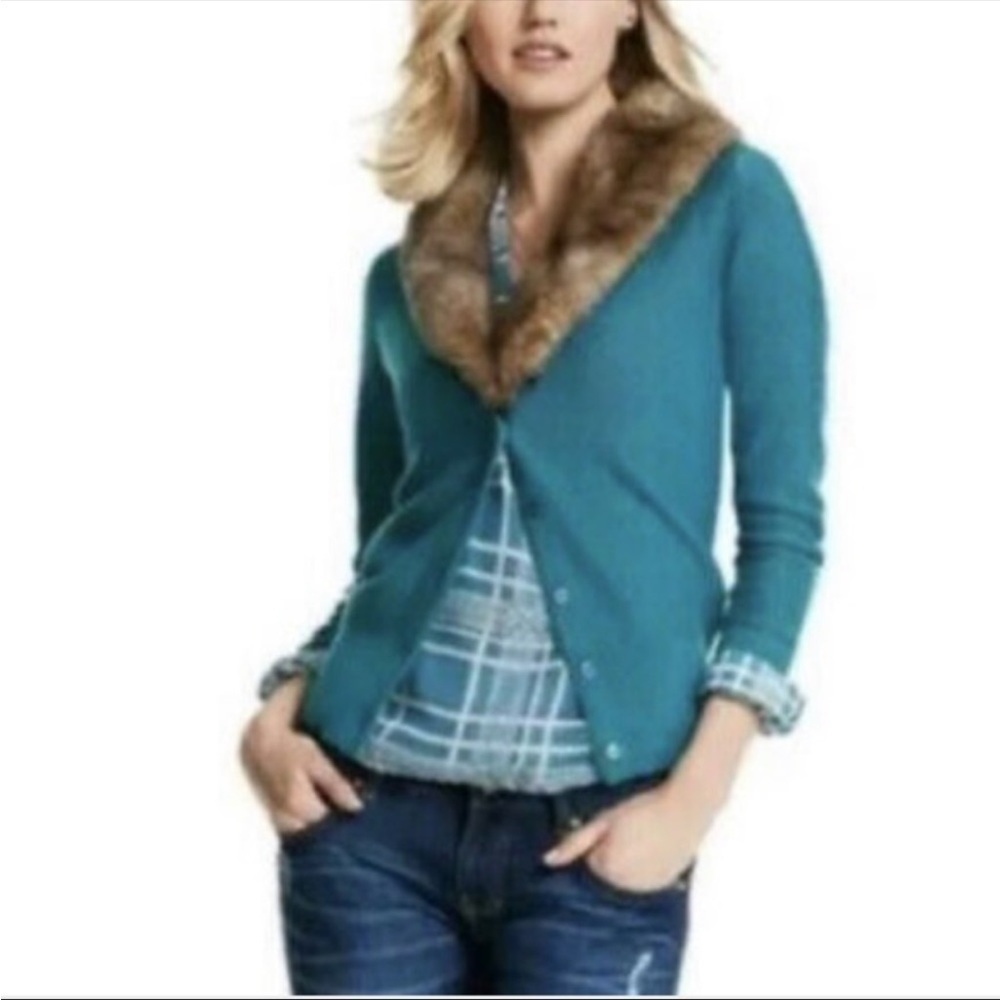 Cabi Tearoom Faux Fur Button Down Cardigan